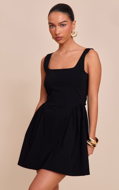 Black Stretch Woven Scoop Neck Shift Dress