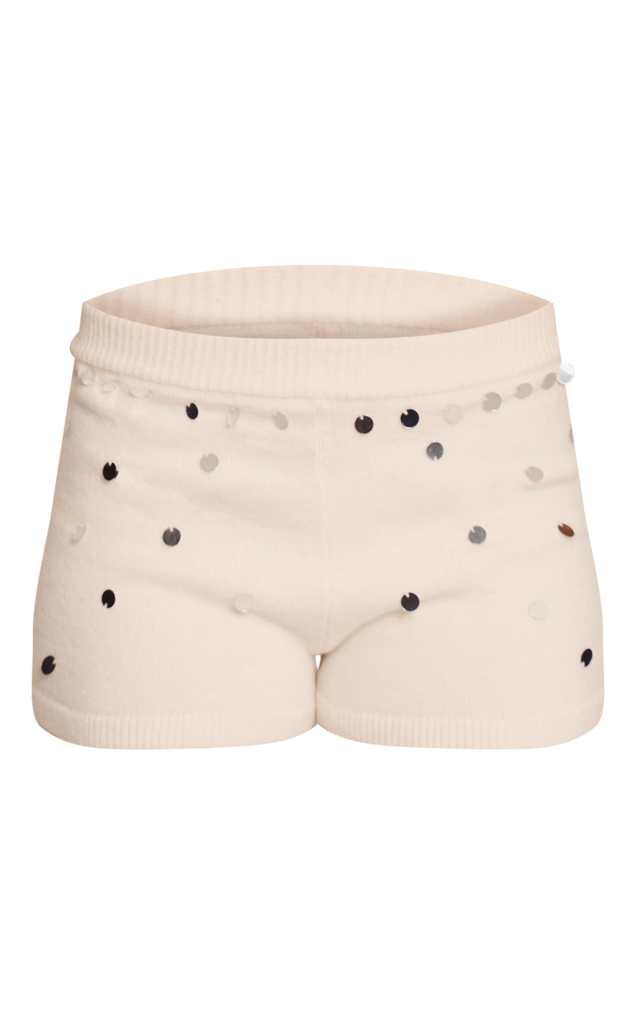 Cream Knitted Sequin Detail Mini Shorts image 6