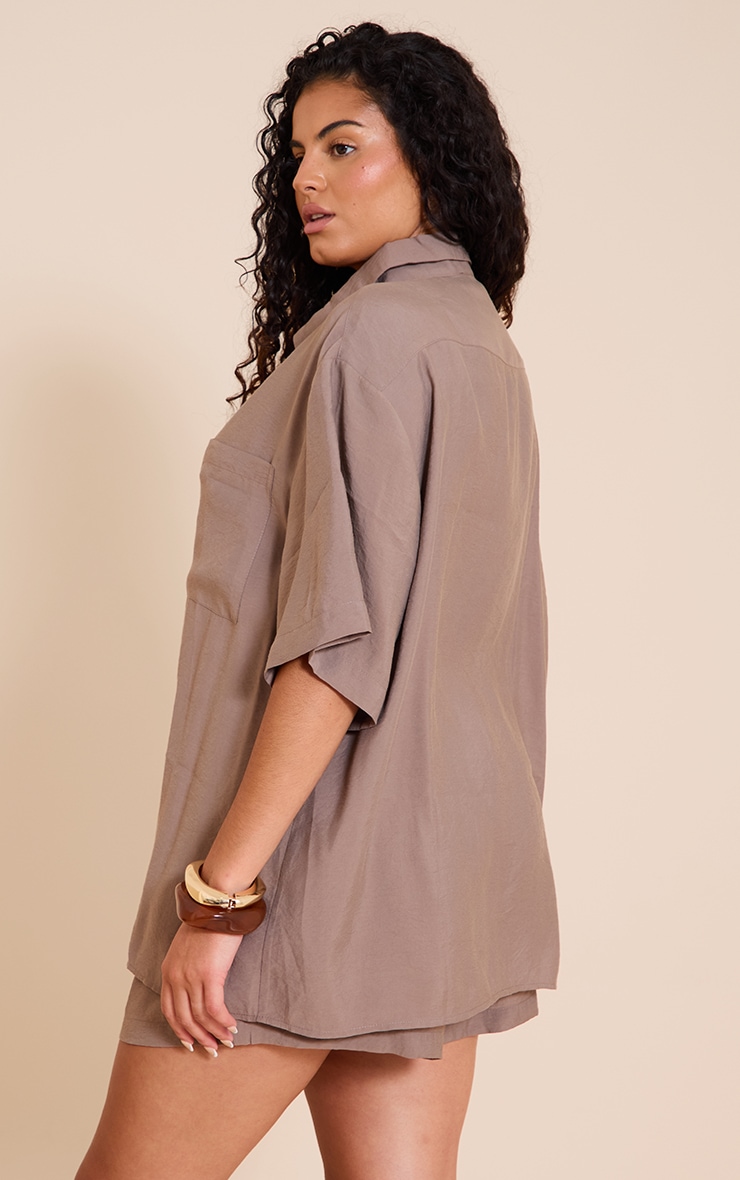 Plus Taupe Button Up Shirt image 2