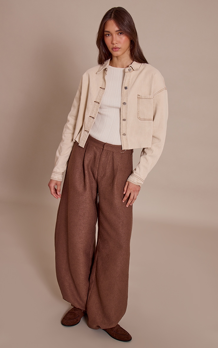 Washed Stone Raw Hem Cropped Denim Shirt image 3