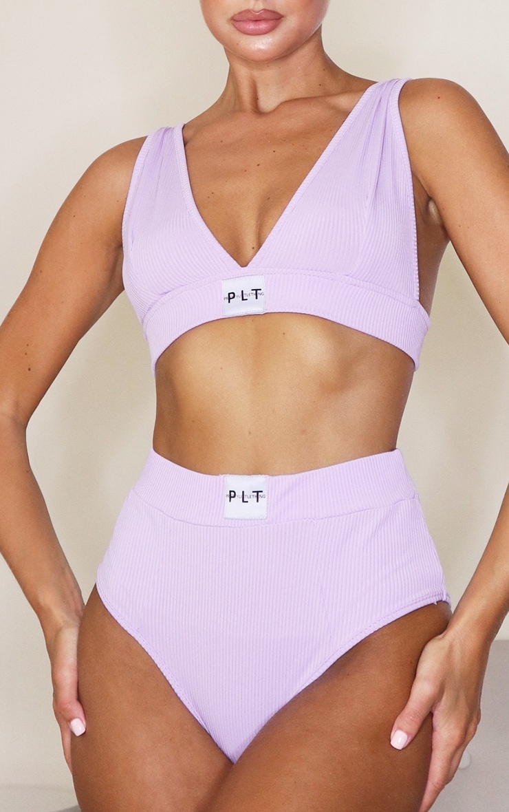 PRETTYLITTLETHING Lilac Rib High Waist Panties