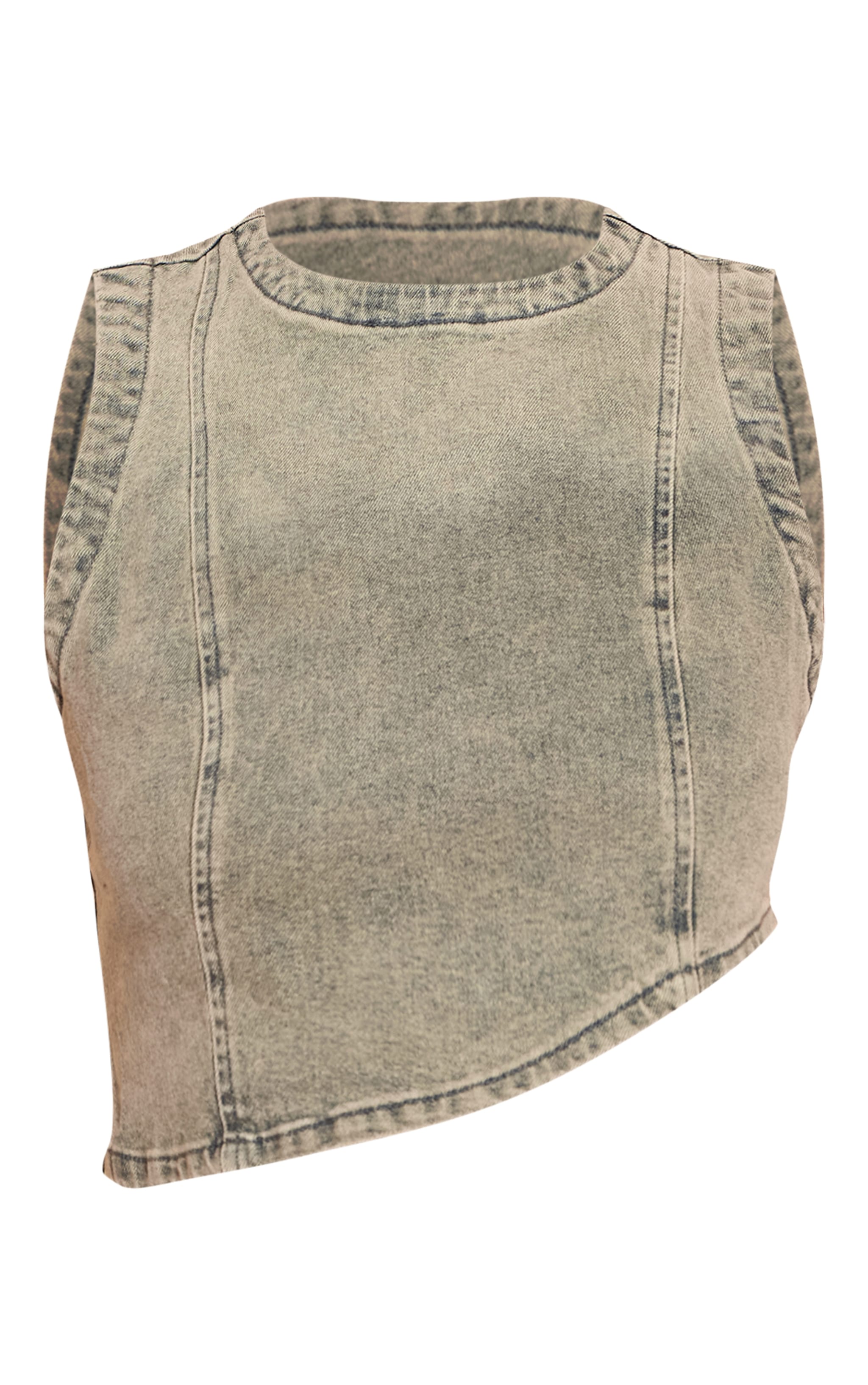 Shape Crop top asymétrique en jean stretch indigo vintage délavé image 5