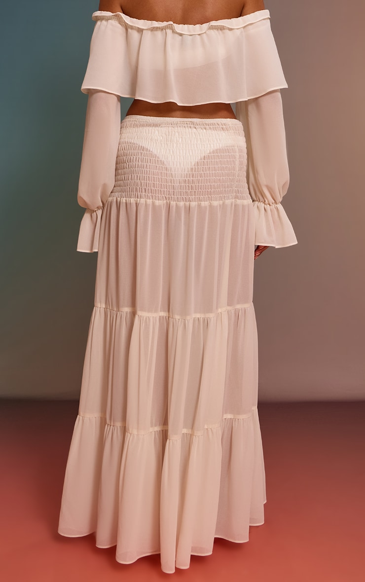 Cream Chiffon Tiered Maxi Beach Skirt image 3
