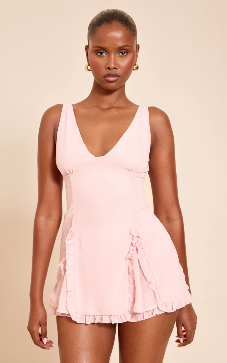 Pink Chiffon Frill Detail Playsuit image 1