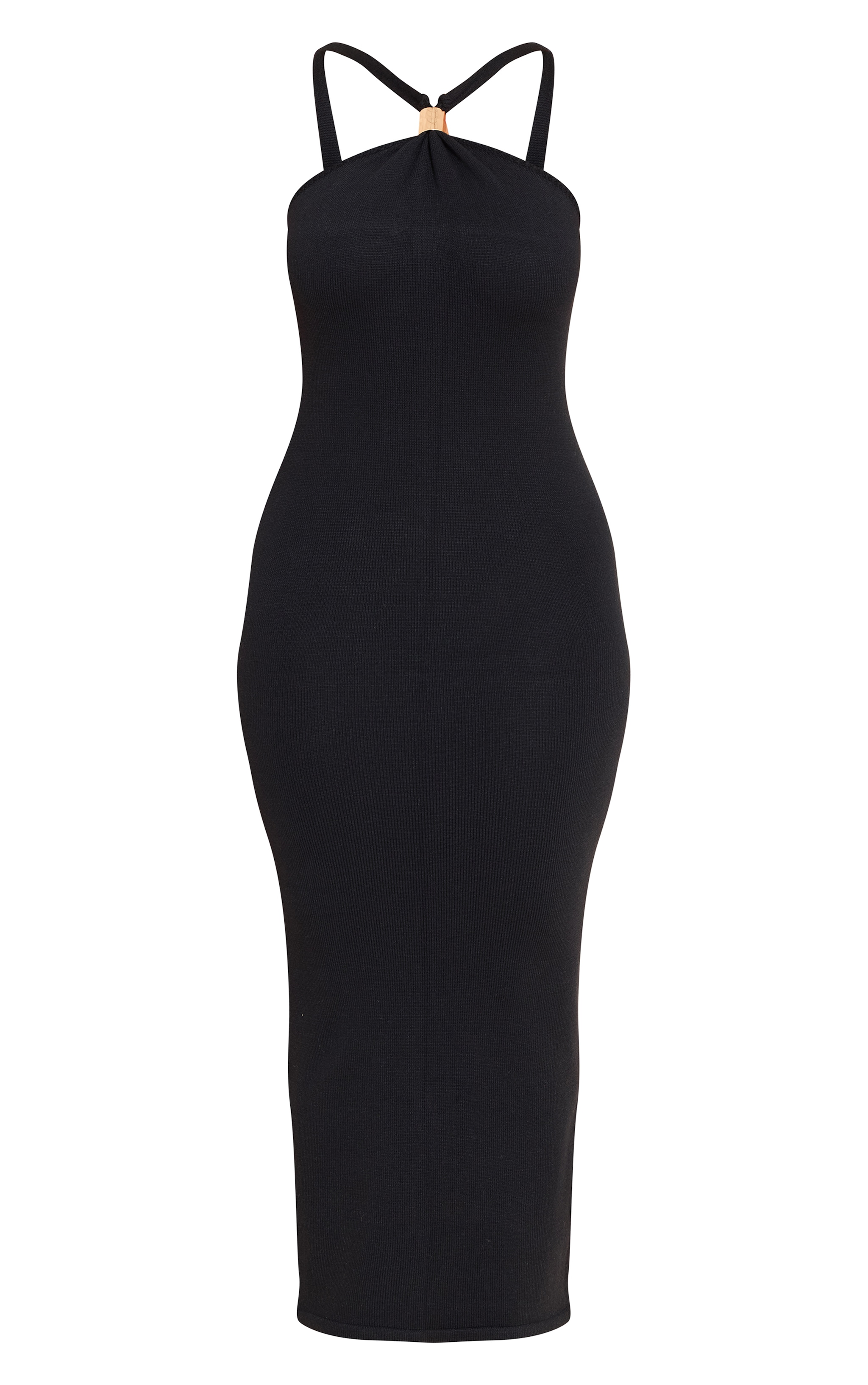 Shape Black Knitted Gold Trim Cross Front Maxi Dress image 5