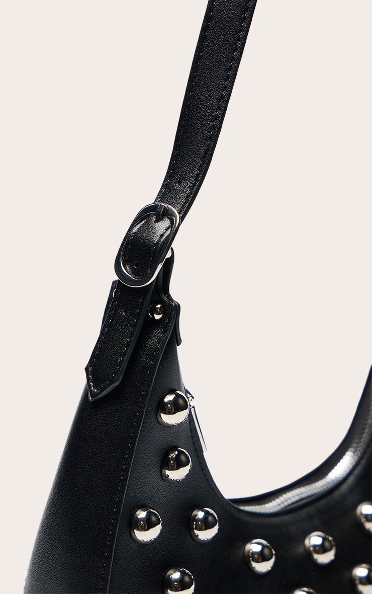 Sac à main incurvé en PU noir à clous en dômes image 5