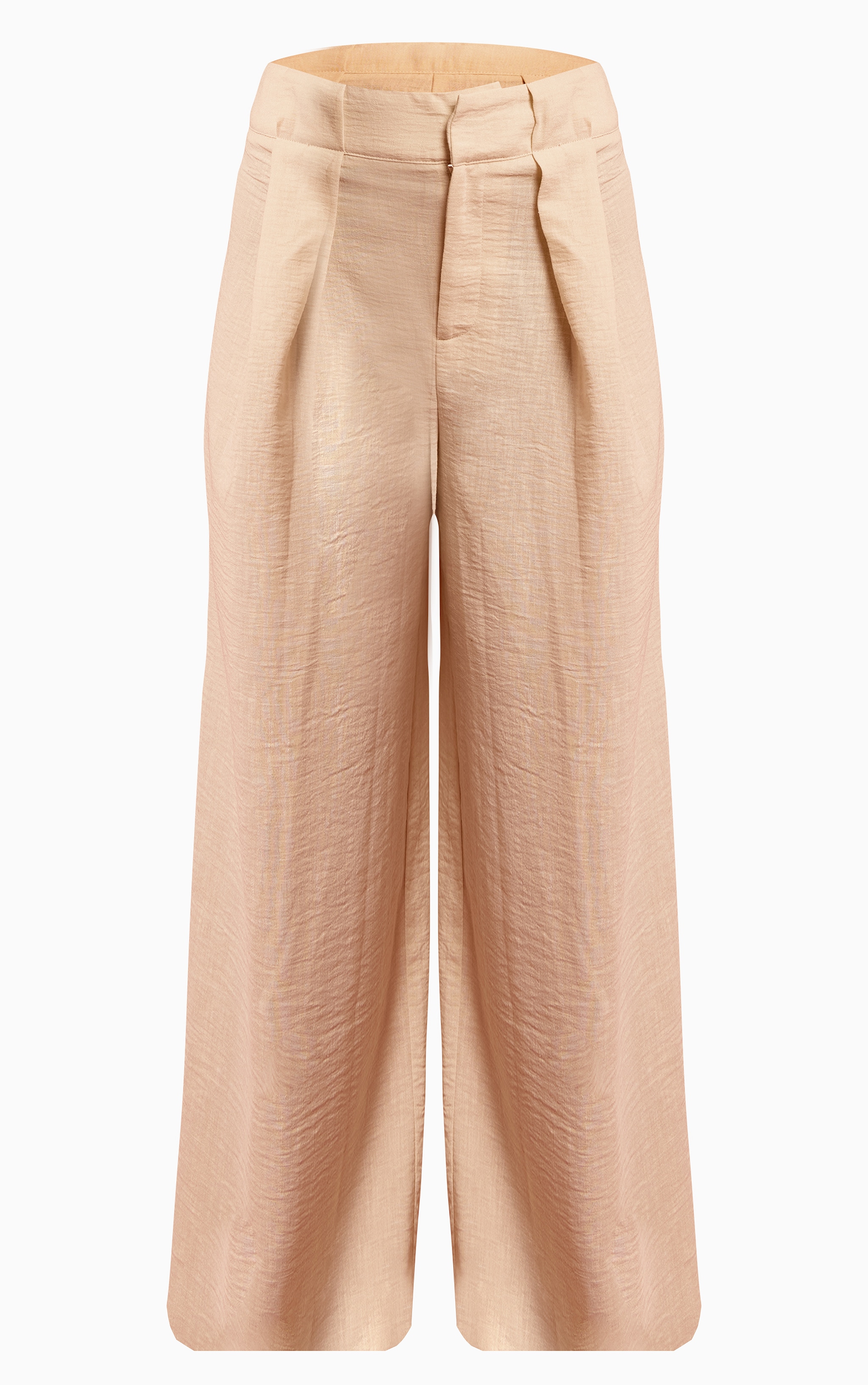 Cream Linen Look Pleated Tailored Wide Leg Pants image 5