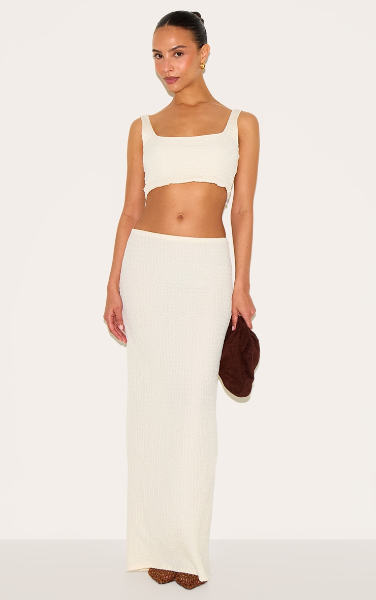 Petite Cream Textured Scoop Neck Crop Top image 3