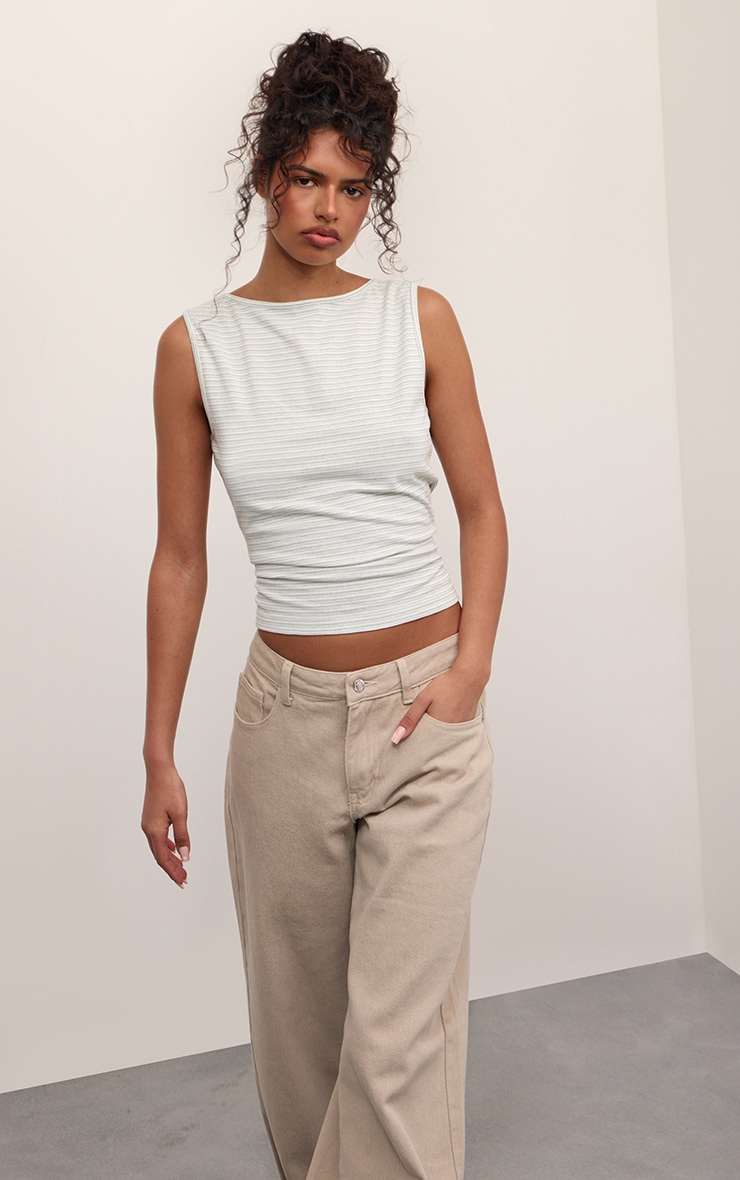 Sage Green Striped Boat Neck Vest Top
