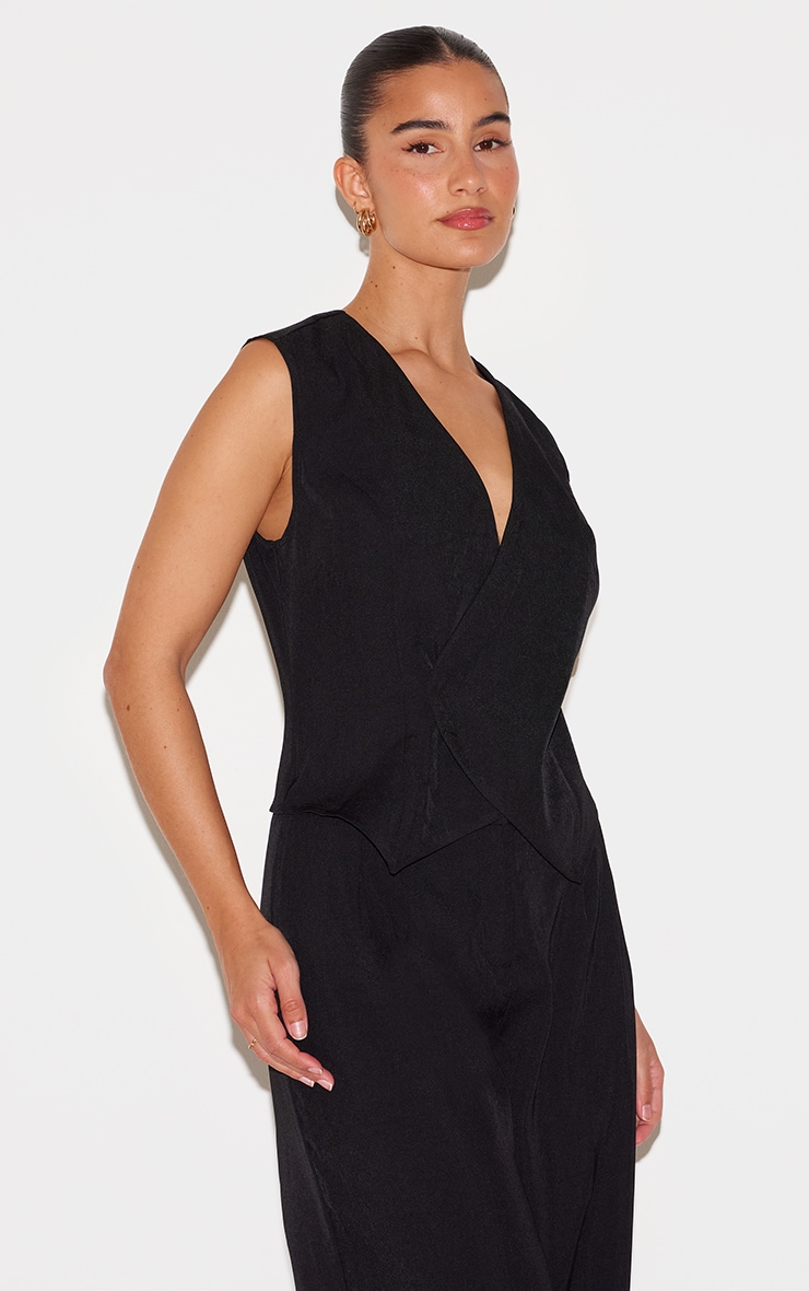 Black Woven Asymmetric Detail Waistcoat Straight Leg Jumpsuit image 4