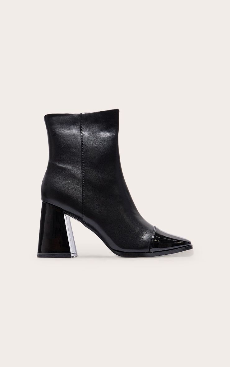 Black Square Toe Mid Flare Block Heels Ankle Boots image 1