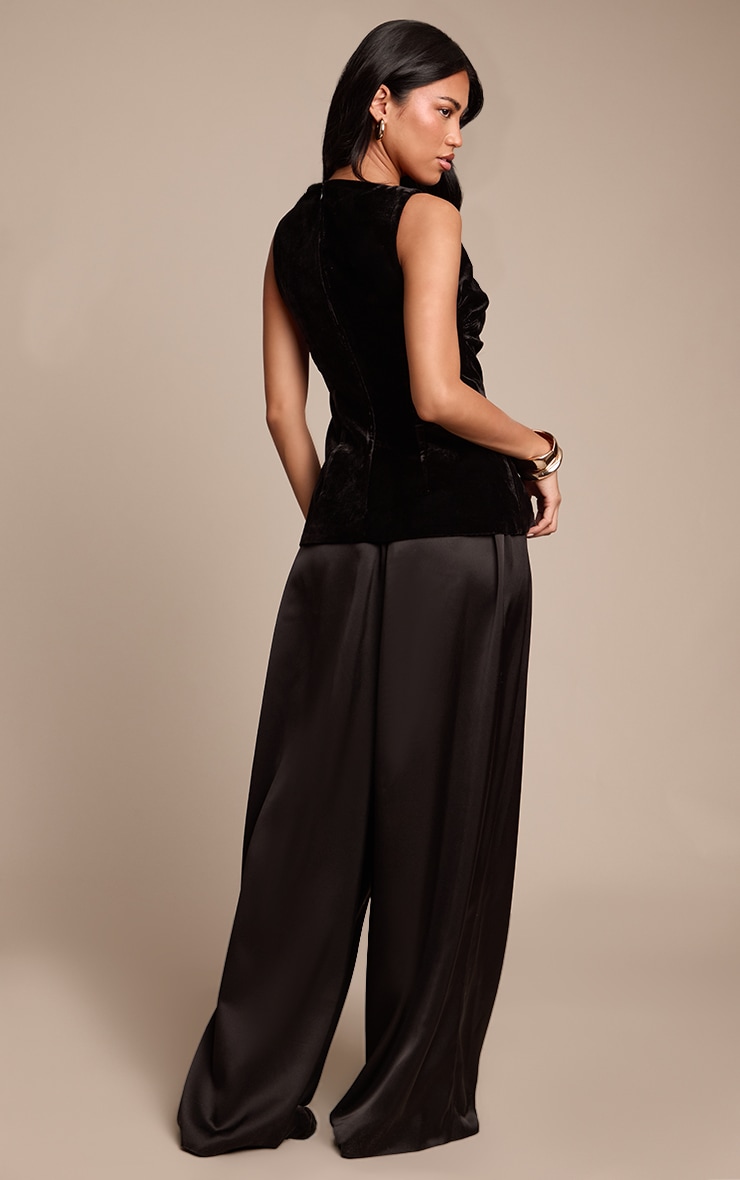 Black Satin Pleated Wide Leg Pants image 3