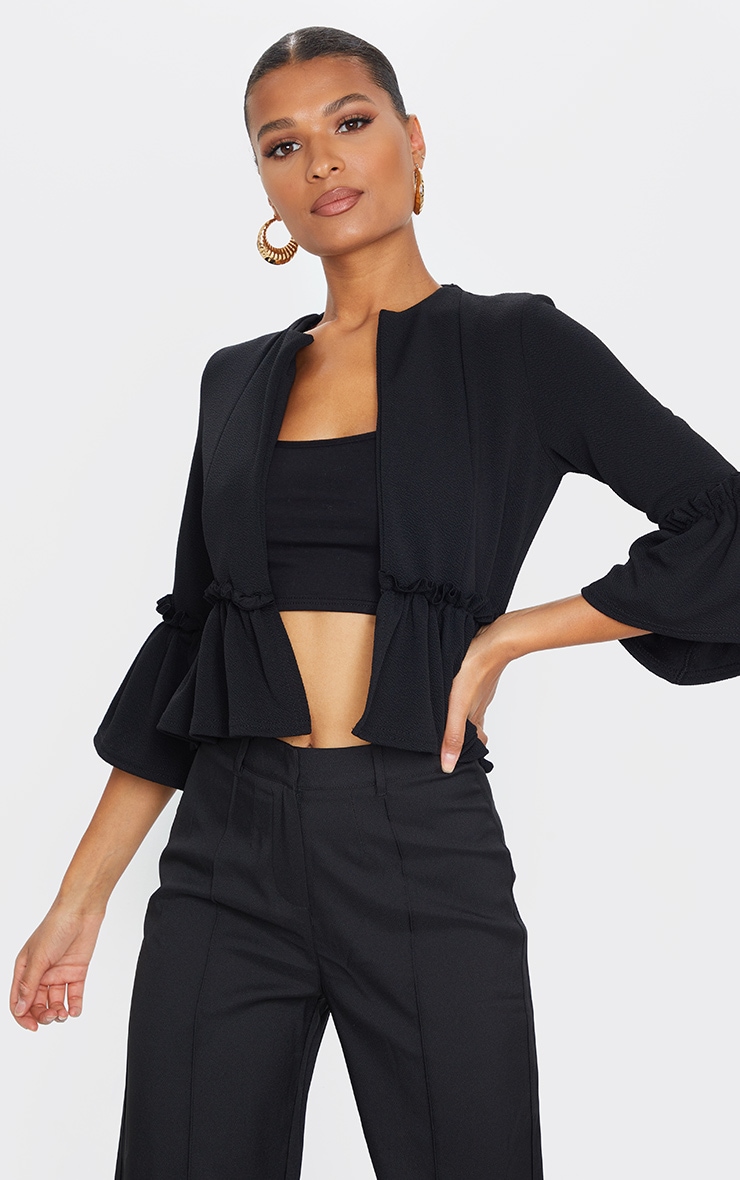 Black Frill Sleeve Blazer