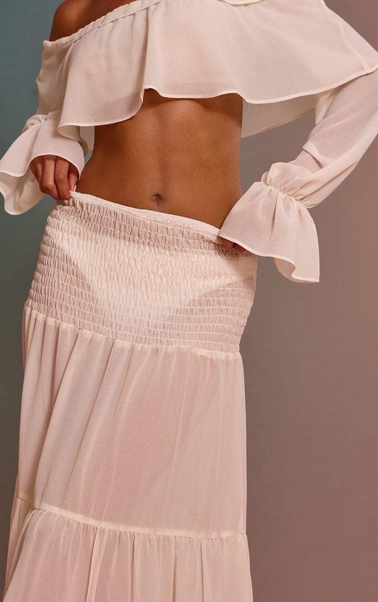 Cream Chiffon Tiered Maxi Beach Skirt image 4