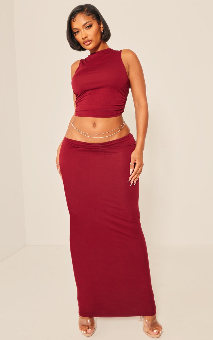 Shape Burgundy Jersey Ruched Side Sleeveless Crop Top image 3