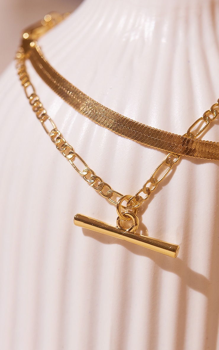 Real Gold Plated Snake & T Bar Multi Bracelet image 2