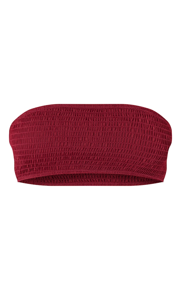 Burgundy Shirred Bandeau Bikini Top