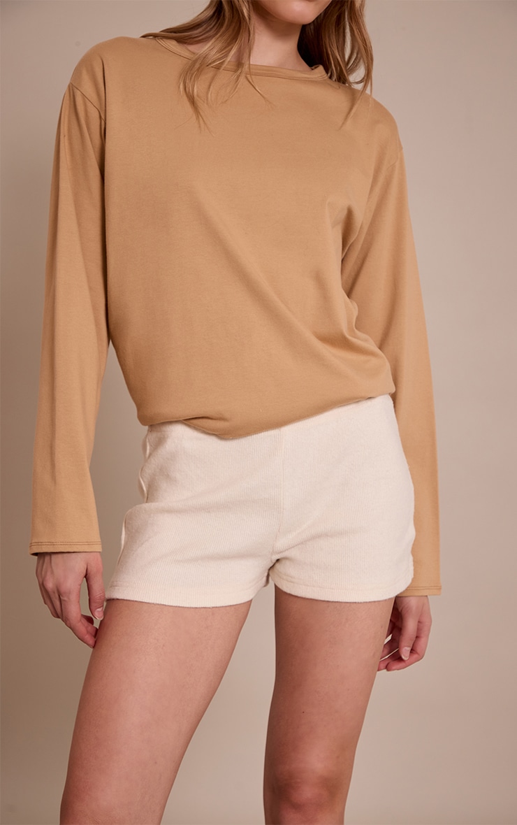 Cream Thick Brushed Rib Hot Pant image 2