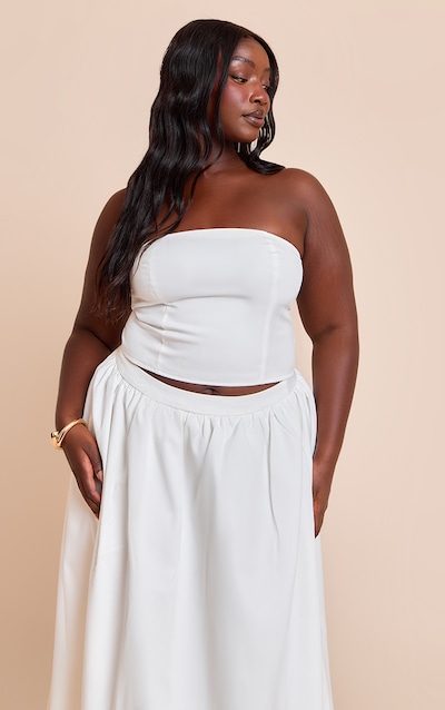 Plus White Woven Seam Detail Bandeau Top