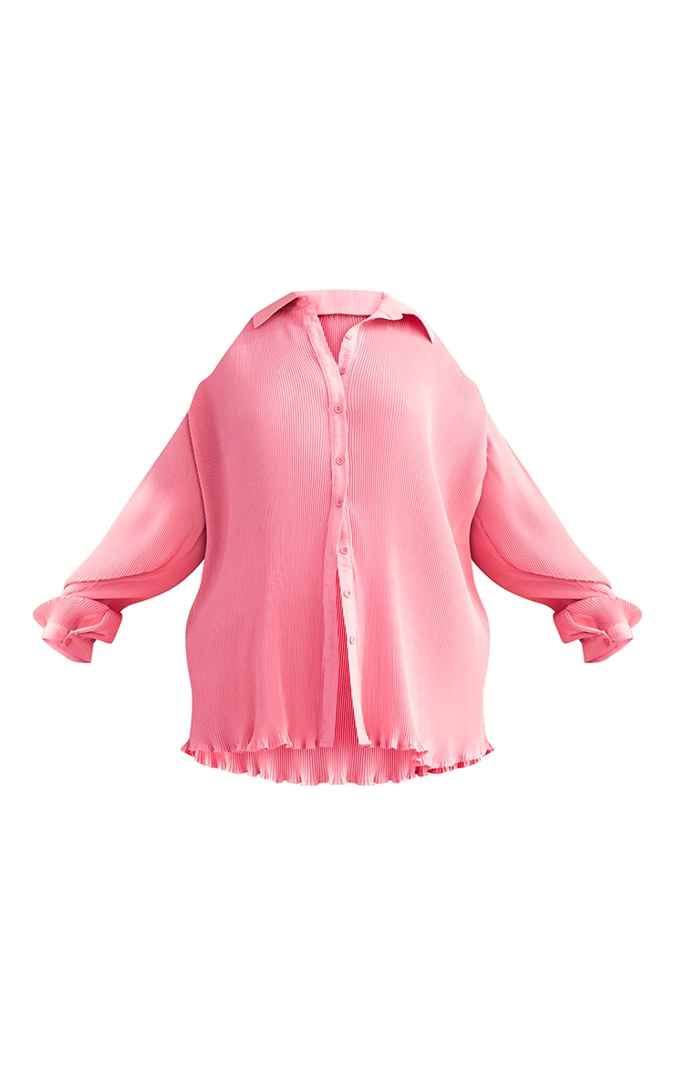 Plus Dusty Pink Plisse Button Front Oversized Shirt image 4