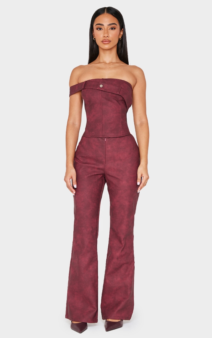 Petite Burgundy Faux Leather Strap Foldover Detail Top image 3
