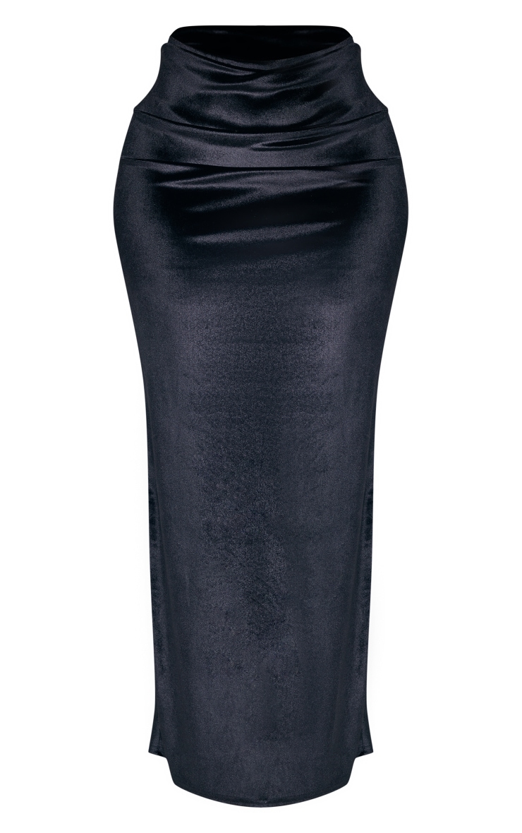 Shape Black Velvet Ruched Side Split Midaxi Skirt image 5