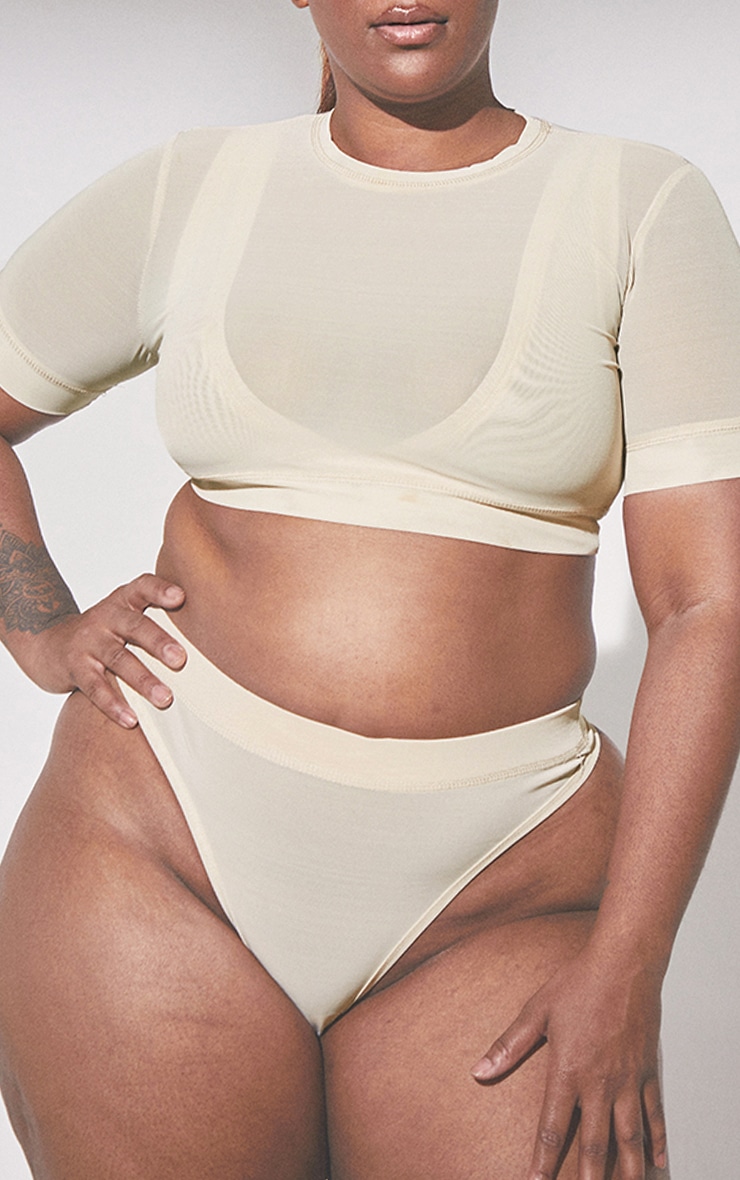 Plus Second Skin Pearl High Waisted Mesh Thong