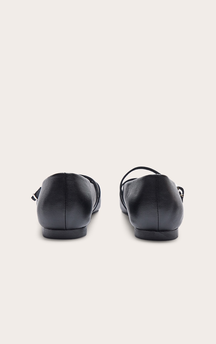 Black PU Round Toe Ballet Flat With Silver Buckle Detail image 4