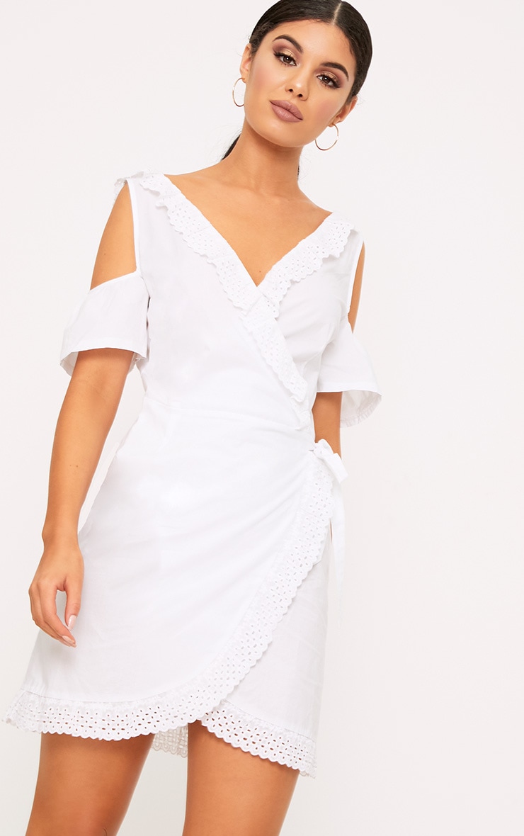 White Broderie Anglaise Shift Dress | Dresses | PrettyLittleThing USA