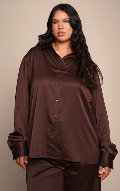 Plus Chemise oversize satinée crêpée chocolat