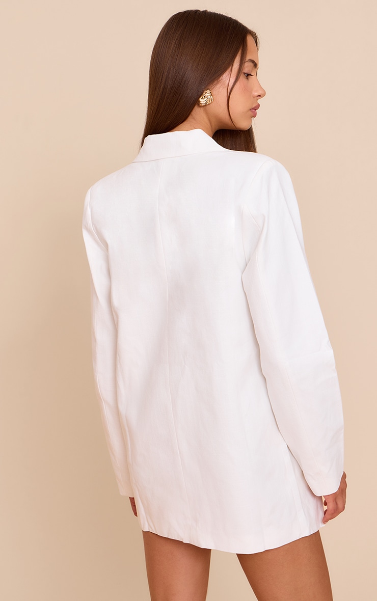 White Linen Blend Blazer Dress image 2