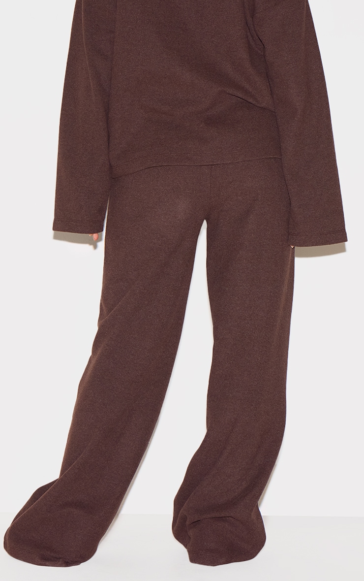 Brown Heavy Brushed Rib Slouchy Wide Leg Trousers image 3