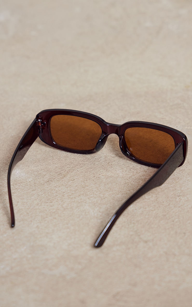 Chocolate Slim Rectangle Sunglasses | Accessories | PrettyLittleThing USA