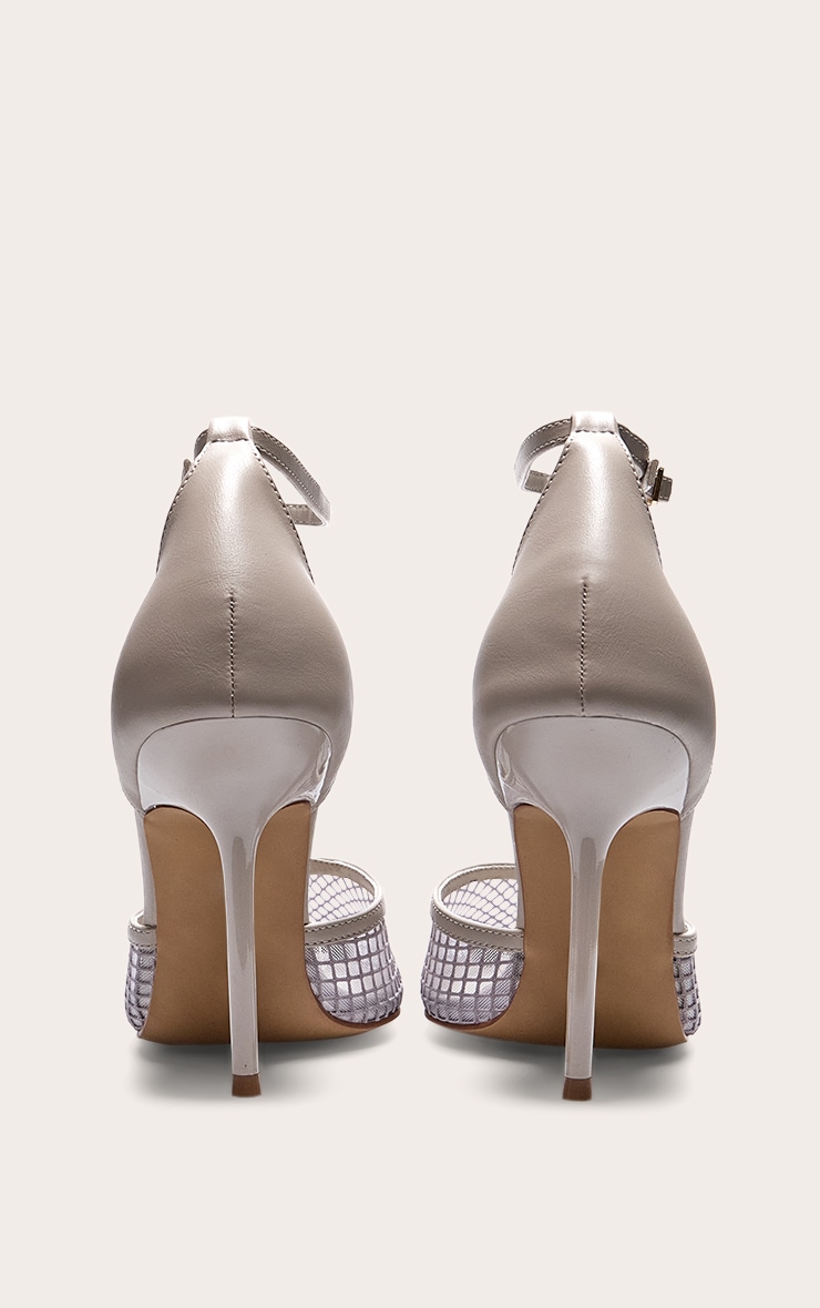 Mushroom PU Mesh Upper Point Toe High Stiletto Court Heels image 3