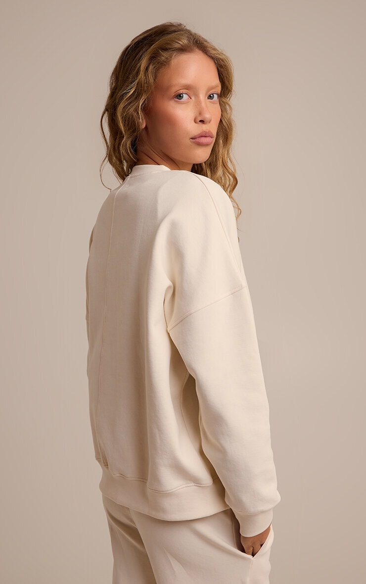 Cream 350 GSM Interlock Wide Leg Track Pants image 3