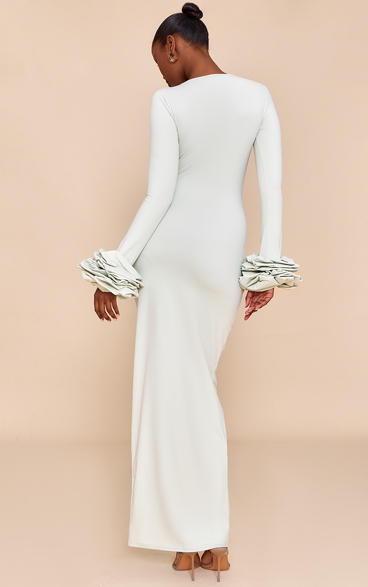 Sage Green Puff Sleeve Maxi Dress image 2