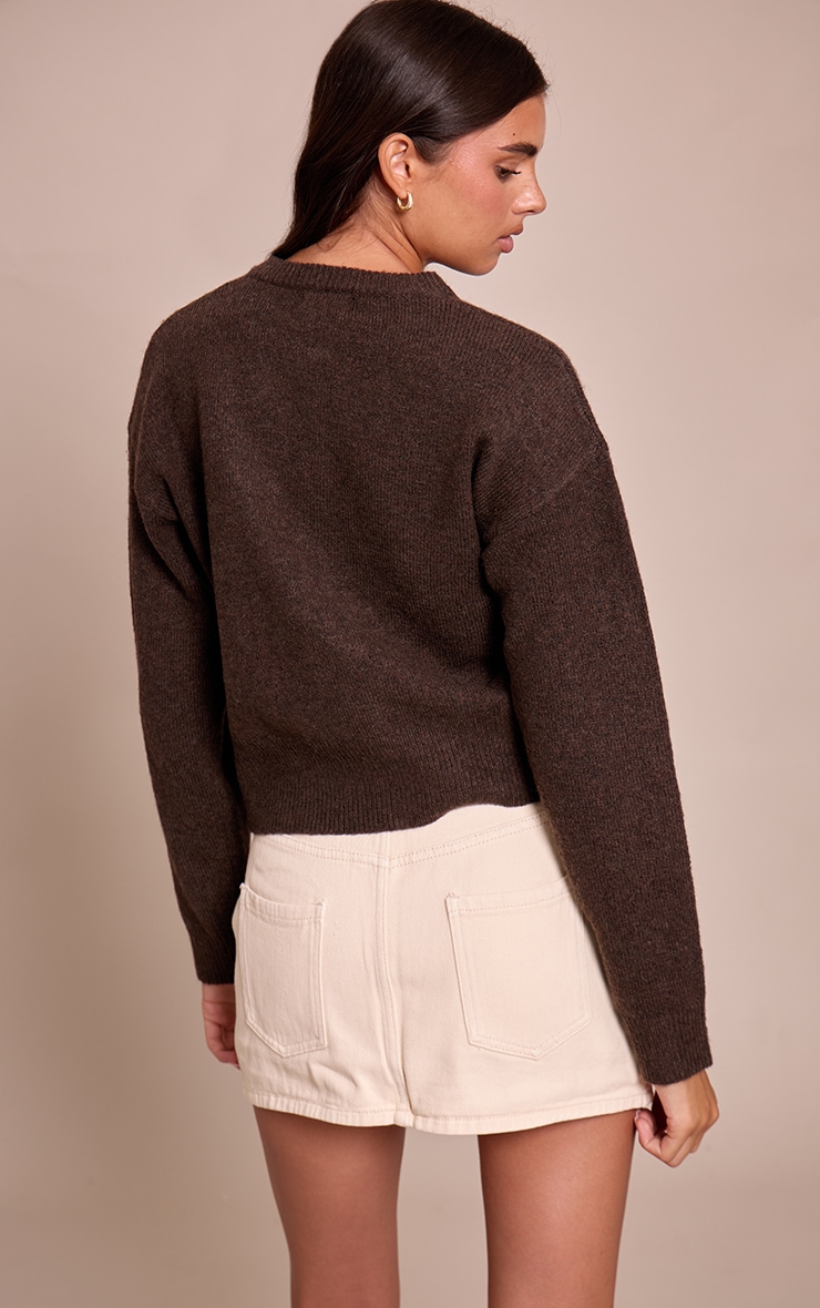 Chocolate Crew Neck Knit Cardigan image 2