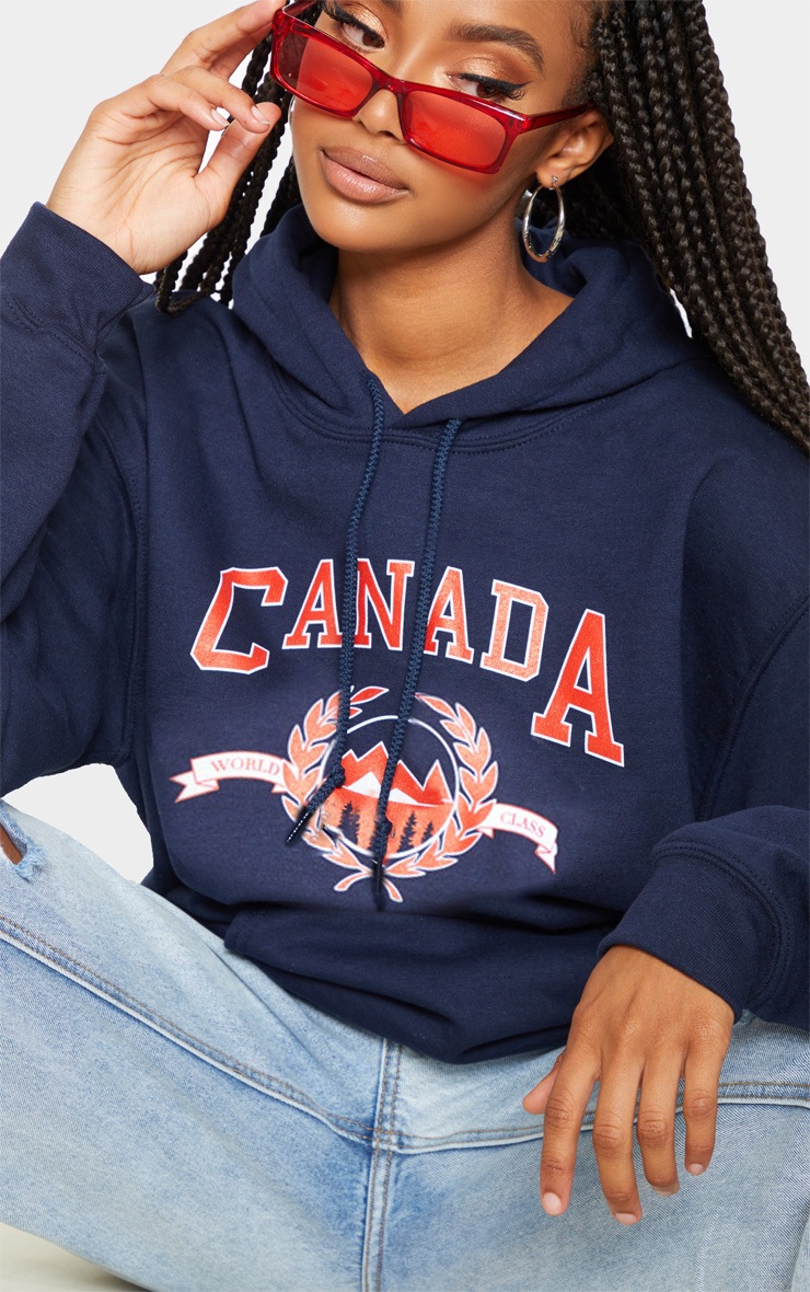 Navy Canada Slogan Print Hoodie