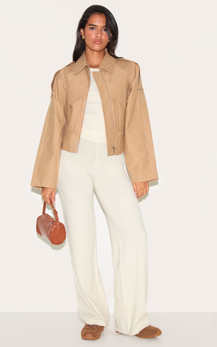 Cream Knit Wide Leg Pants image 2