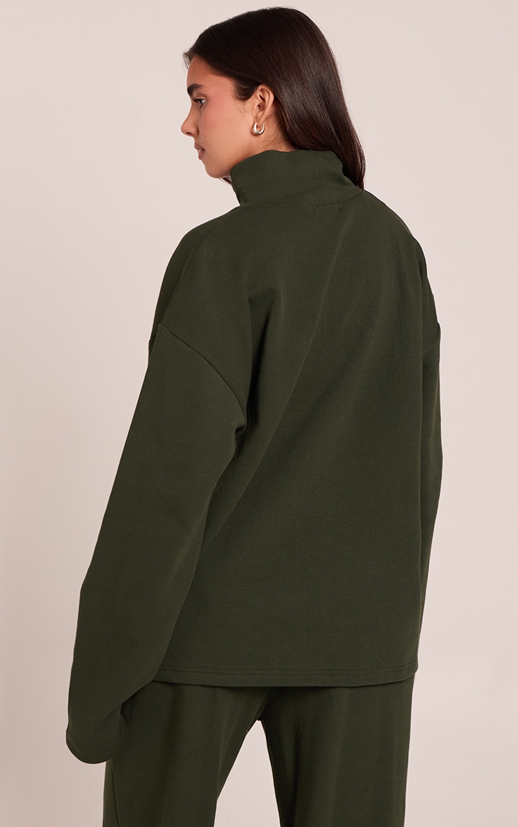 Dark Green Interlock Seam Funnel Neck Sweatshirt image 2