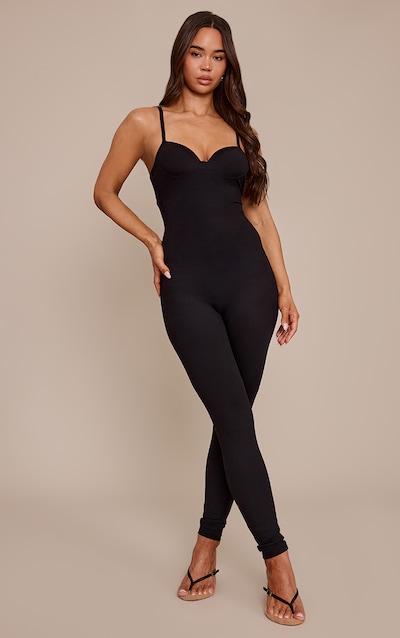 Black Soft Touch Cup Detail Skinny Jumpsuit