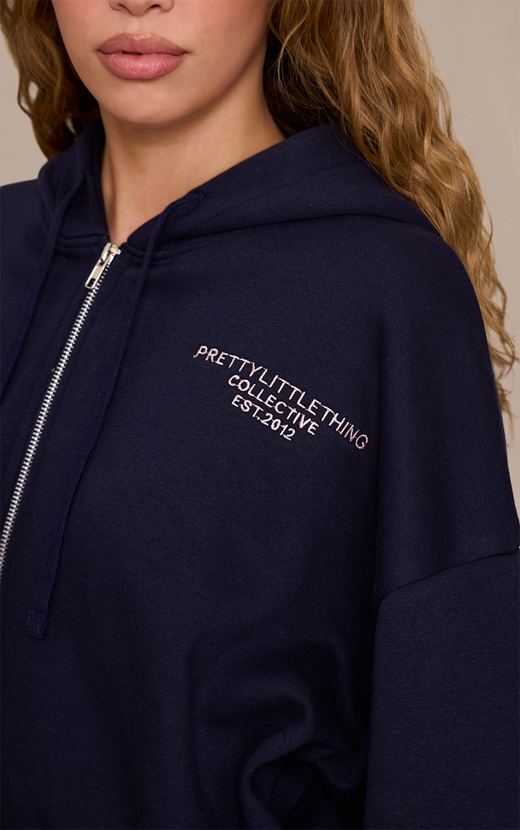 PRETTYLITTLETHING Navy Print Zip Front Hoodie image 4