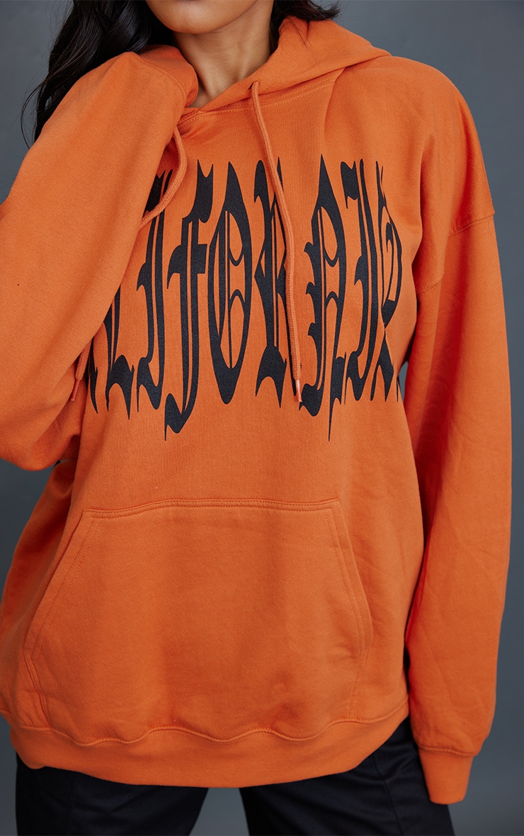 Orange California Gothic Print Hoodie image 4