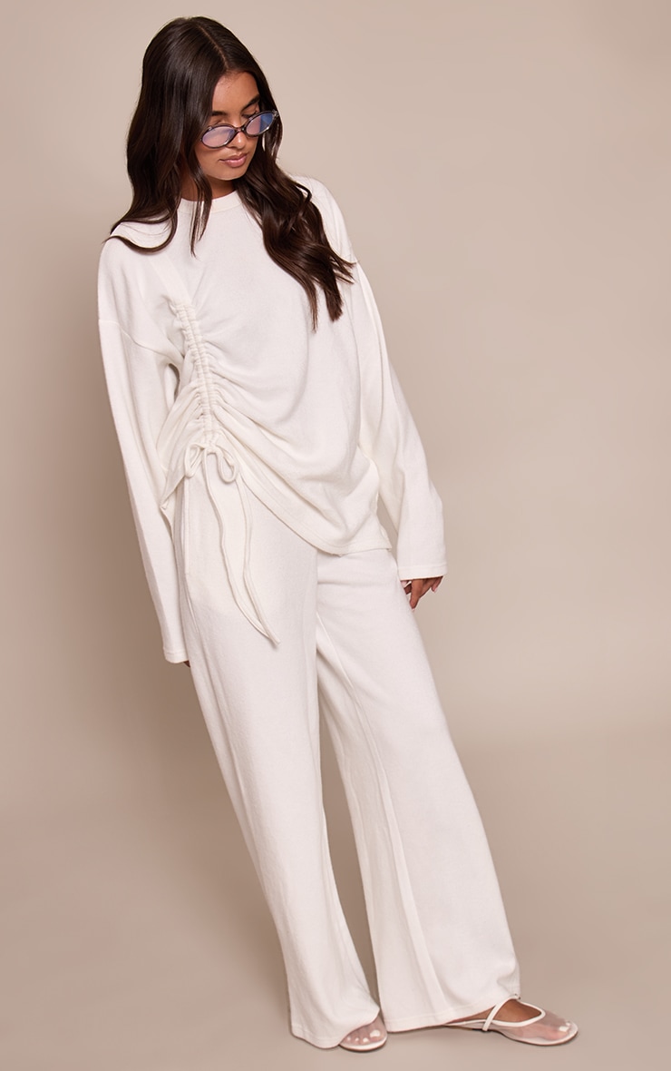 Cream Super Soft Ruched Side Top image 3