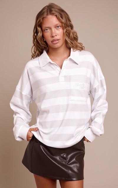 Ash Grey and White Sports Club Stripe Polo Tshirt