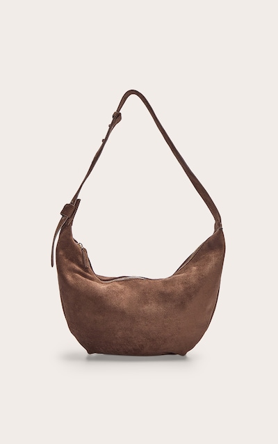 Chocolate Faux Suede Slouchy Crescent Cross Body Bag