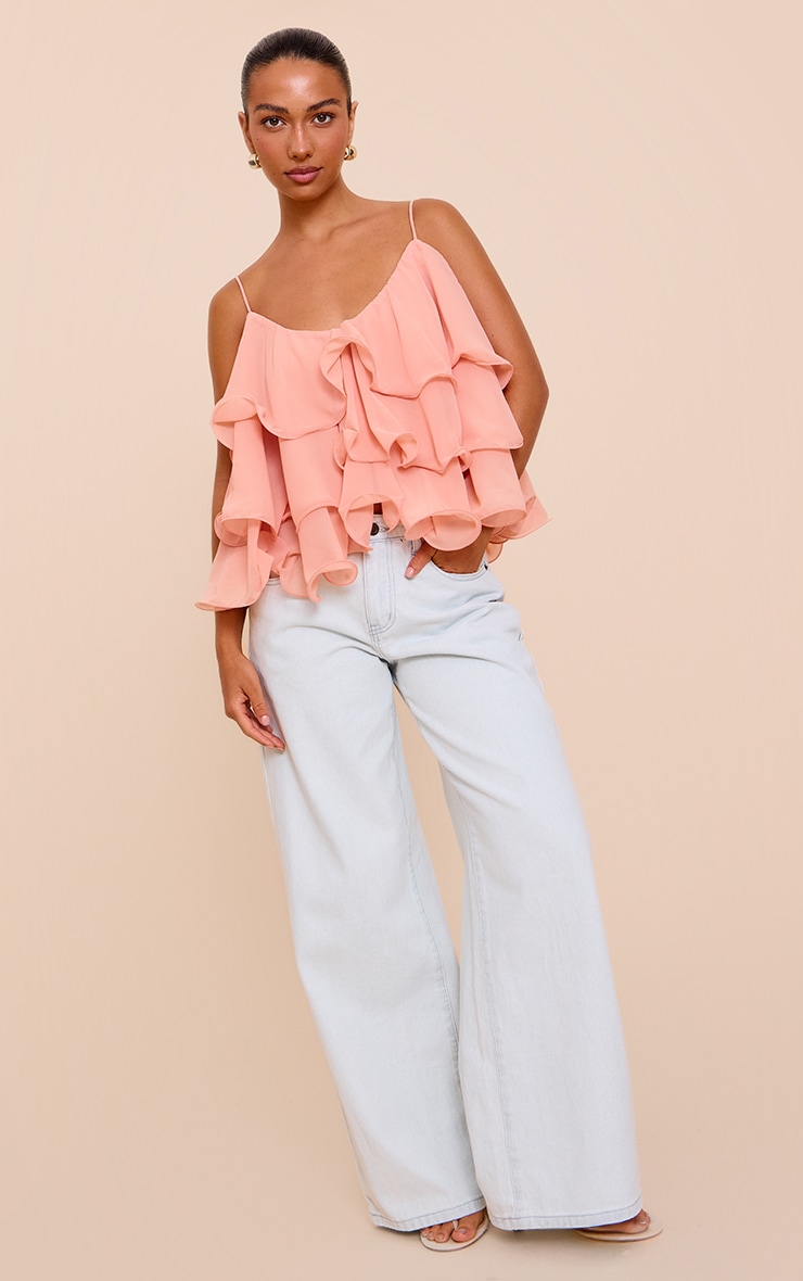 Peach Chiffon Layered Puffball Top image 3