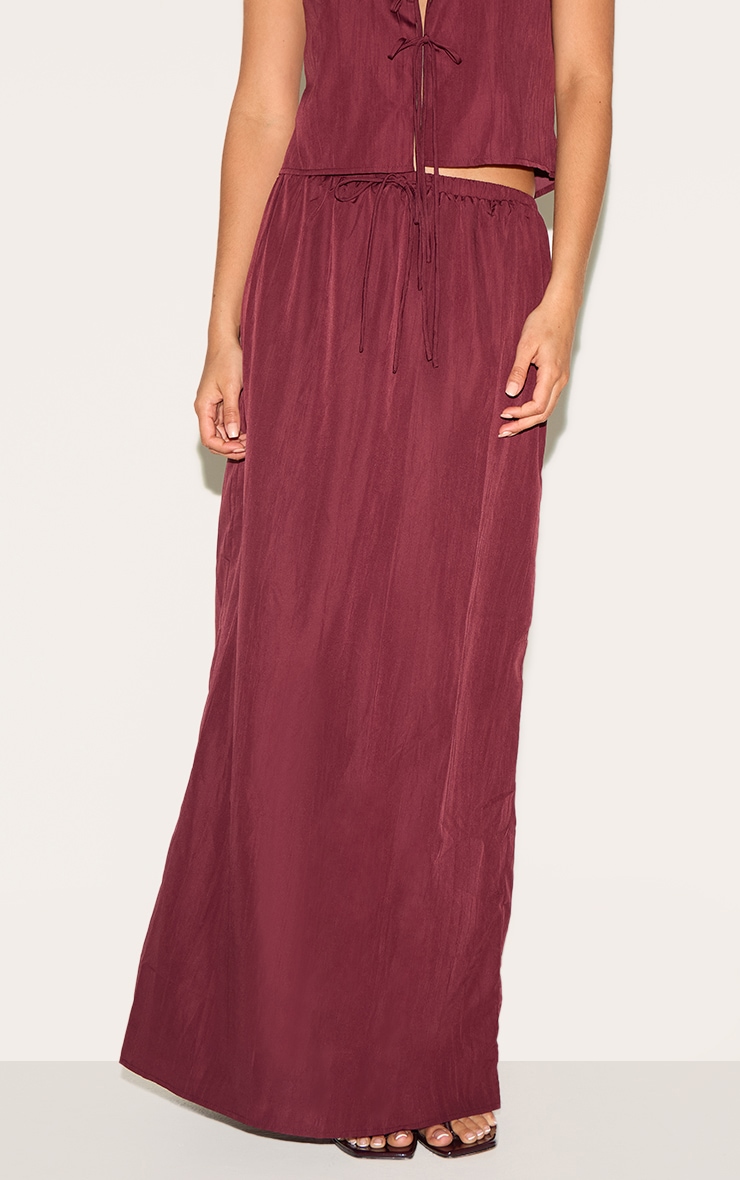 Plum Textured Tie Waist Detail Maxi Skirt image 2