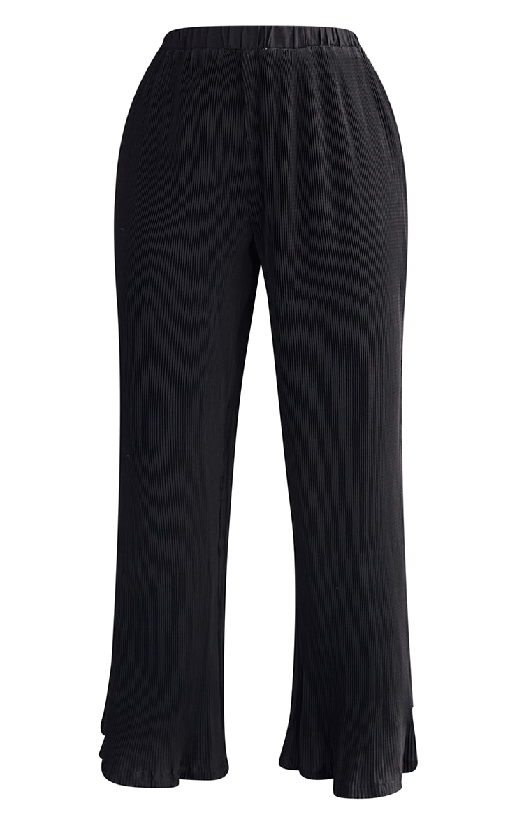 Petite Black Plisse High Waisted Wide Leg Trousers image 5