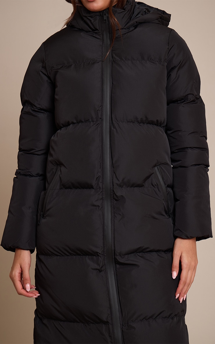 Black Longline Hooded Puffer Coat image 4